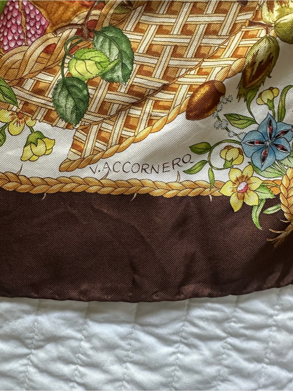Vintage Gucci V. Accornero silk scarf fruit basket bu… - Gem